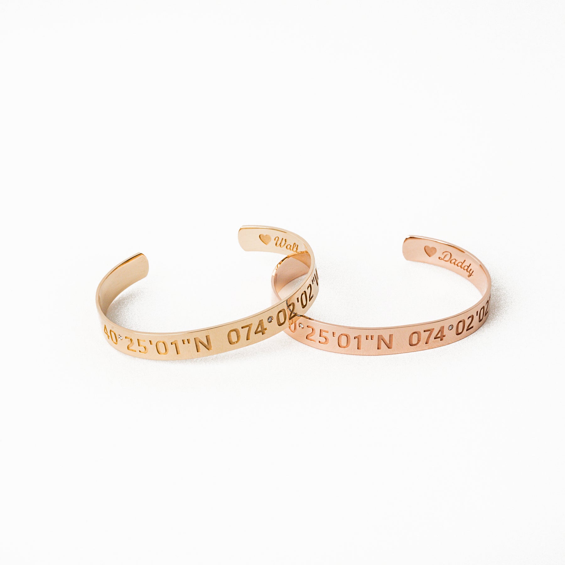 Legend Bracelet - Classic Cuff with Custom Coordinates 14K Gold / 14K Yellow Gold / Medium