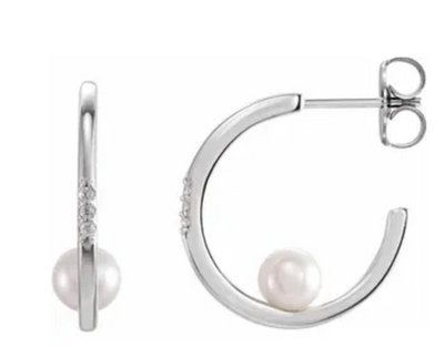 Pearl and Diamond Hoops